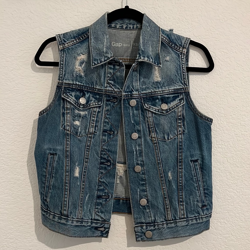 Gap distressed denim vest